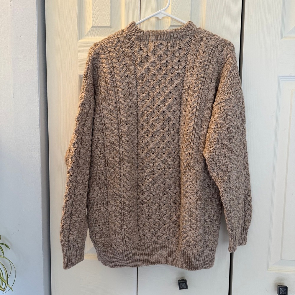 Aran Sweater Market Merino Wool Cable Knit Beige Cardigan Mens Medium Ireland - Picture 2 of 9